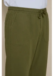 Royalside بنطال رجالي من الكتان الكاكي فضفاض برباط