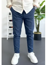 Edwox Men's Skinny Leg Jogger Trousers Navy Blue Edw384