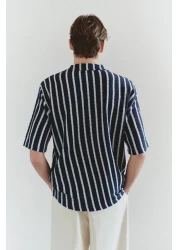  Collection Limited Edition Navy Blue Striped Knitwear Look Polo Neck T-Shirt Tmnss25Po00011