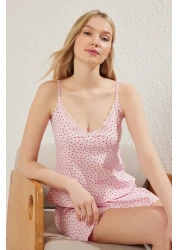  Collection Pink Cotton Shorts Sleepwear Set with Heart Lace - Thmss24Pt00106