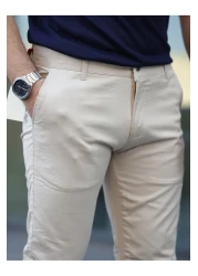 BASEL.CO Slim Fit Thin Summer Chino Linen Trousers