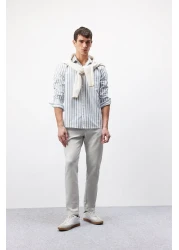 Defacto Oxford Stripe Polo Neck Long Sleeve Shirt - Regular Fit D6101Ax25Sp