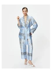 Koton بنطلون ساتان منقوش بالزهور - ساق واسعة وخصر مطاطي