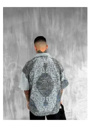 ablukaonline Men's Short Sleeve Patterned Oversize Shirt Gray