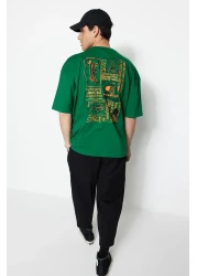  Collection Green Oversize Back Printed 100% Cotton Short Sleeve T-Shirt - TMNSS23TS00168