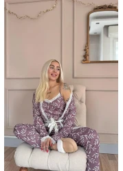 Pijamaevi Purple Olive Branch Patterned Pegasus Pajama Set