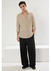  Collection Premium Brown Regular Fit Striped Textured Shirt Tmnss23Go00062