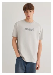 Mavi Logo Back Printed Gray T-Shirt Loose Fit / Loose Relaxed Cut 0612522 -70074