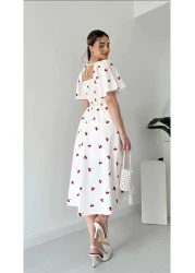 şems fashion Poplin Etos Fabric Gipeli Belted Square Neck Dress Long Dress Dress