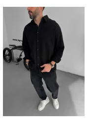 BYBASICMAN Black Flame Long Sleeve Shirt Yp-5001