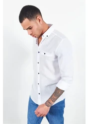 Manche Men's White Long Sleeve Straw Linen Shirt| Me22s111498