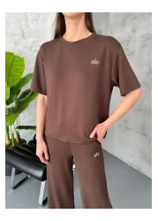 Elif Özbey Butik Brown Print Detailed Short Sleeve Set