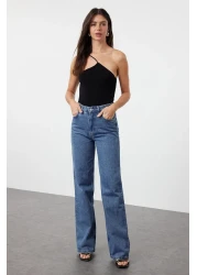  Collection جينز أزرق عالي الخصر بأرجل واسعة TWOSS23JE00068