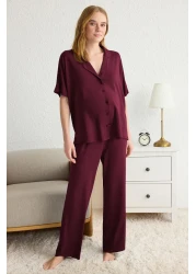  Collection Dark Cherry Comfortable Molded Viscose Maternity Pajama Set