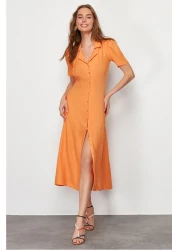  Collection Orange Midi Woven Shirt Dress TWOSS24EL00448