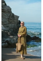 LOCCO Women's Lined Tulle Dress Oil Green