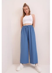 Trend Alaçatı Stili Women's Indigo Elastic Waist Relaxed Cut Aerobin Trousers