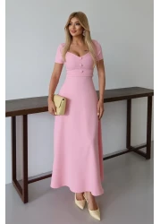 MILANOFOX Square Neck Belted Button Detailed Flared Double Dress – Stylish Comfortable Casual and Special Occasion Dress