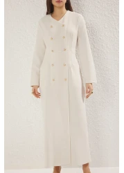  Modest فستان من القماش المنسوج بأزرار باللون البيج TCTSS25EB00027