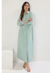  Modest Khaki Battery Detailed Cotton Woven Shirt Dress Tctss25Eb00060