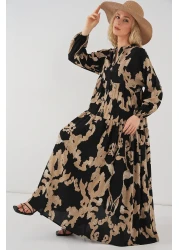 Bigdart 2423 Model Authentic Patterned Beige Dress