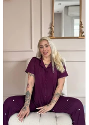 Pijamaevi Plum Amour Patterned Front Buttoned Marlenka Pajama Set