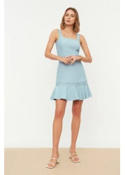  Collection Blue Ribbed Detailed Skirt Flounced Straps A-line Woven Mini Dress TWOSS20EL2504