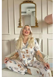 Pijamaevi Labrador Patterned Short Sleeve Front Buttoned Women's Pajamas Set