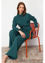  Modest Emerald Green Woven Top and Bottom Set TCTSS24US00061