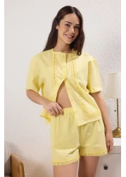  Collection Yellow Plain Crown Poplin Shorts Woven Pajamas Set Thmss25Pt00256