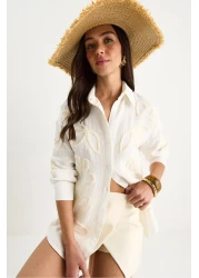 Bianco Lucci Women's Süzene Embroidered Oversize Muslin Shirt 2094 60283361