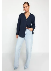  Collection Navy Blue Oversize Woven Shirt - Wide Fit TWOAW24GO00207