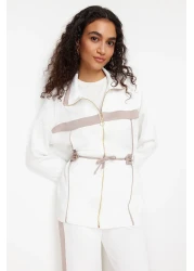  Modest Ecru Scuba Fabric Bottom-Top Set - Piping Knitted Diver TCTAW24US00071