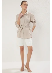  Collection قميص منسوج كبير الحجم بتفاصيل حزام حجري TWOAW25GO00025