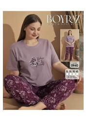 BEYAZTOPTAN طقم بيجامة نسائي بأكمام قصيرة من القطن الممشط عالي الجودة