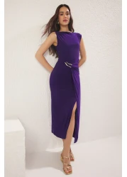  Collection Bodycone الأرجواني / الملحقات المجهزة، وأكمام Taylan Moon وفستان محبوك متوسط ​​الطول