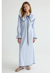  Modest Blue Collar Piping Detail Woven Dress Tctss25Eb00005