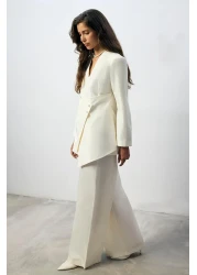 Touche Prive Button Detail Asymmetric Jacket Pants Suit