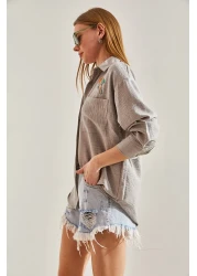 Bianco Lucci قميص كتان نسائي مطرز