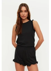  Collection طقم بيجامة محبوكة من القطن بنسبة 100% باللون الأسود مع شورت THMSS22AU0304