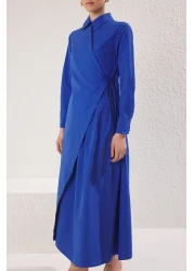  Modest فستان منسوج من القطن بطيات مزدوجة الصدر من ساكس TCTSS25EB00065