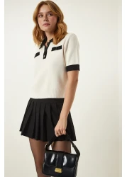 Happiness İstanbul بلوزة نسائية محبوكة بياقة بولو كريمية YY00197