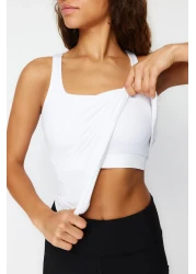  Collection White Recovery 2 Layers With Pad Inside Sports Bra Square Collar Knitted Sports Top/Blouse THMSS24BZ00002