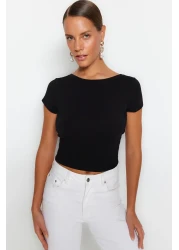  Collection بلوزة سوداء محبوكة قابلة للتمدد من القطن بدون ظهر TWOSS23BZ00912