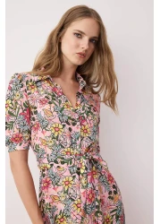  Collection Lilac Floral Pattern Belted Midi Woven Viscose Shirt Dress TWOSS20EL1559