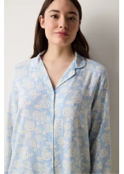 Penti Roses Shirt Pants Light Blue Pajama Set