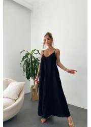 MOLLYMORE فستان أسود طويل من قماش إيروبين مع حمالات قابلة للتعديل