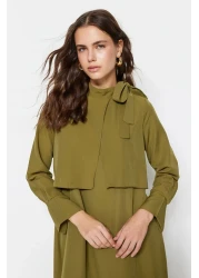  Modest فستان منسوج بتفاصيل ربطة عنق كاكي TCTSS23EB00283