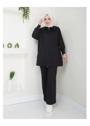 VOLT CLOTHİNG Women's Slit Zipper Collar Detailed Pants Hijab Set