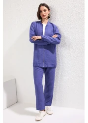  Modest طقم بنطال منسوج من الكتان باللون الأزرق الداكن TCTSS24US00016